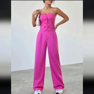 COPY - Ladies' Strapless Button Up Top And Pants Set